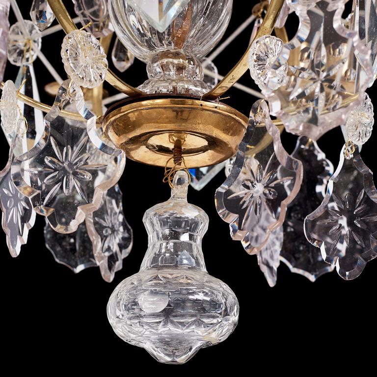 A Swedish Rococo six-light chandelier, 18th century.