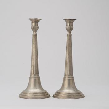 A pair of pewter candlesticks by Carl Bröske, Stockholm 1828.