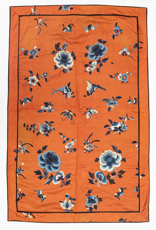 A group of three embroidered silk textiles, Qing dynasty, 18th/19th century.