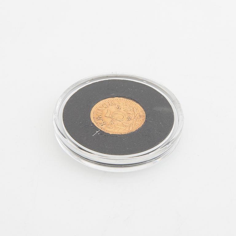 Gold coin Sweden, Oscar II 5 kr, 1882.