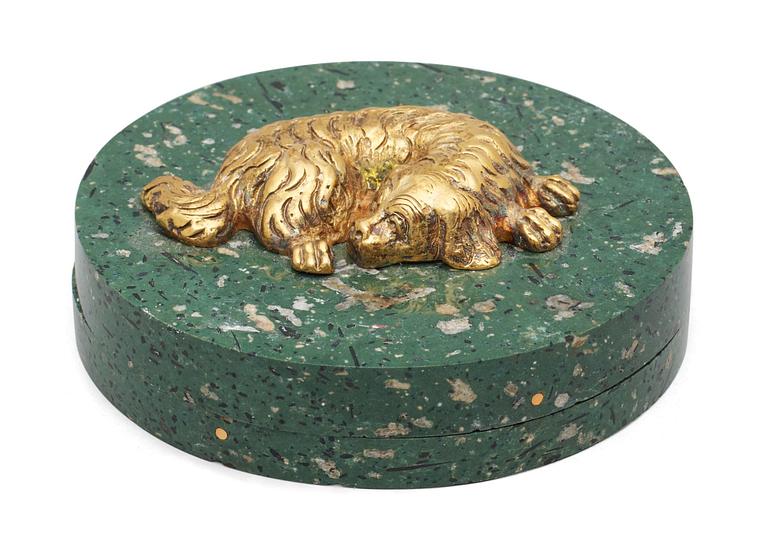 A late Gustavian porphyry box with gilt silver mount by A. Selinder, Stockholm 1807.