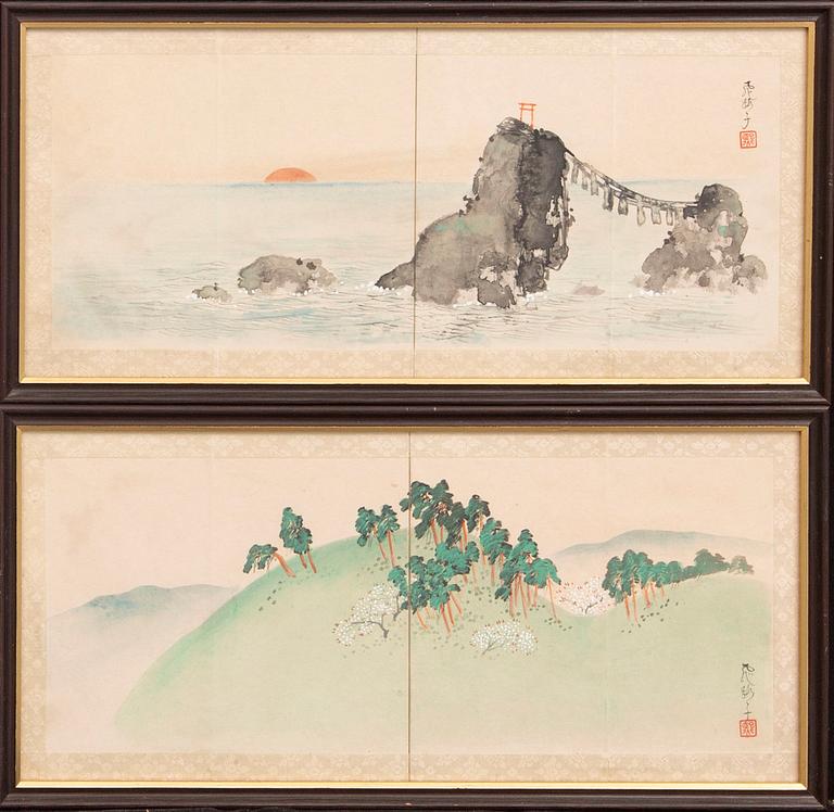 Unidentified artist, two water colors, Japan 20th Century.