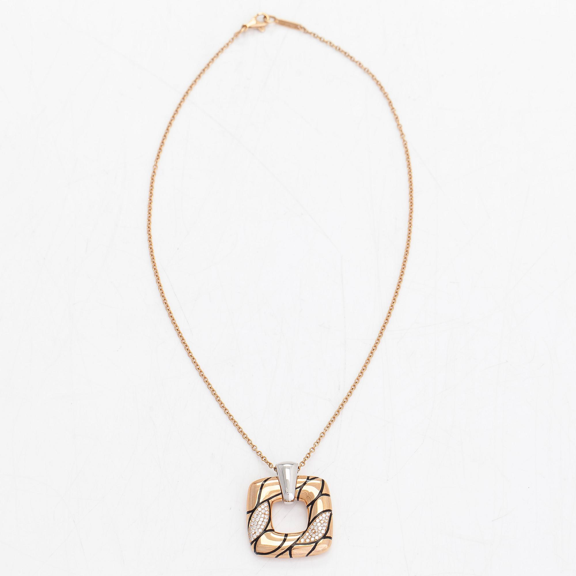 Halsband/hänge, 18K roséguld/vitguld, diamanter totalt ca 0.62 ct. Italien.