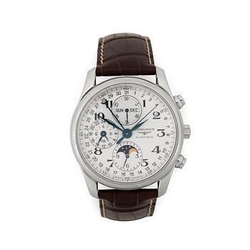154. Longines - Master Collection Chronograph Moonphase. Automatic. Steel / leather strap. 40mm.
