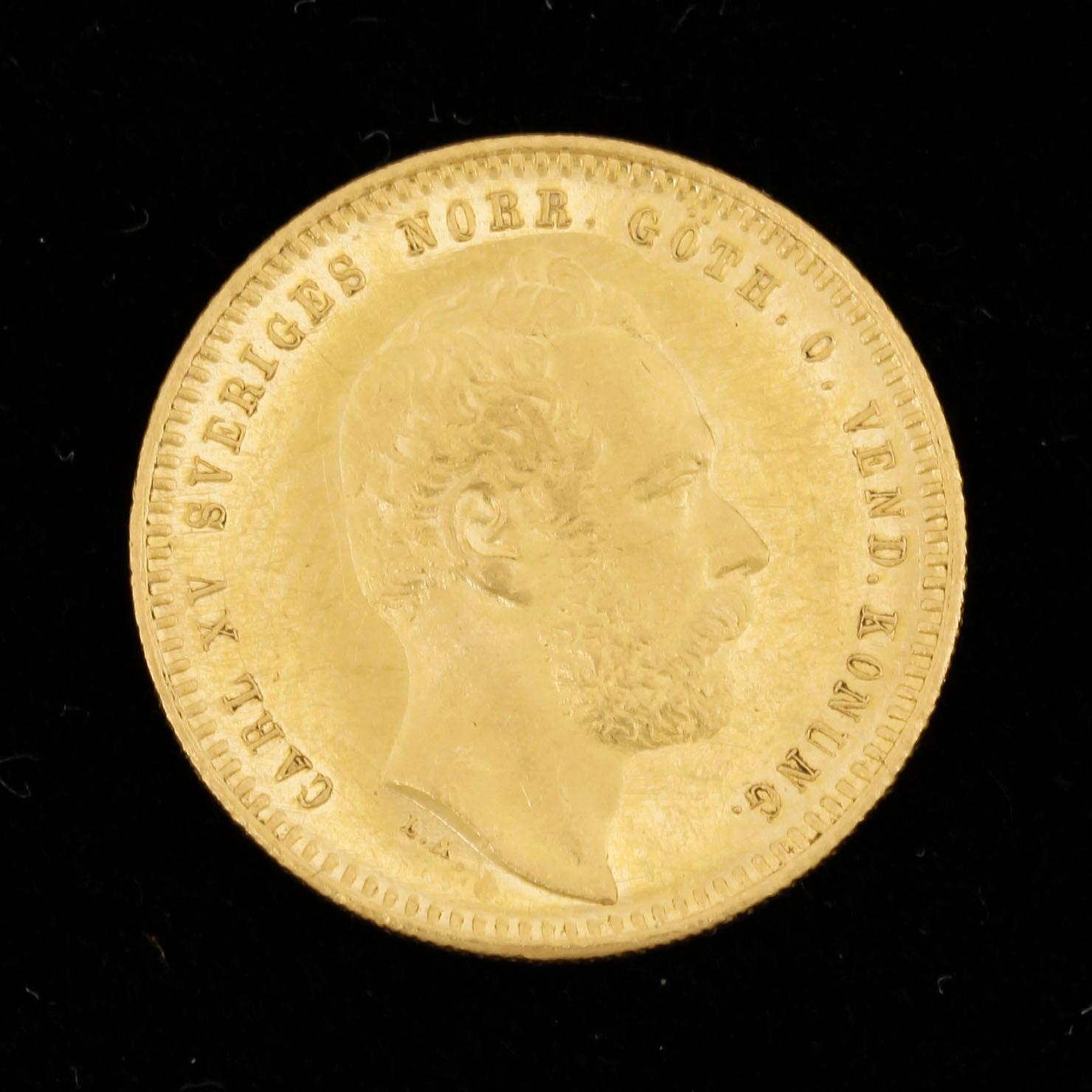 GULDMYNT, dukat, Karl XV, Sverige-Norge 1860. Vikt ca 3 gram.