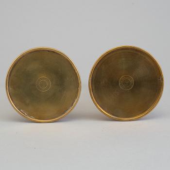 Six baroque style brass candleholders by Gottfrid Carlsson, Eskilstuna, Sweden, secodn half of the 20th century.