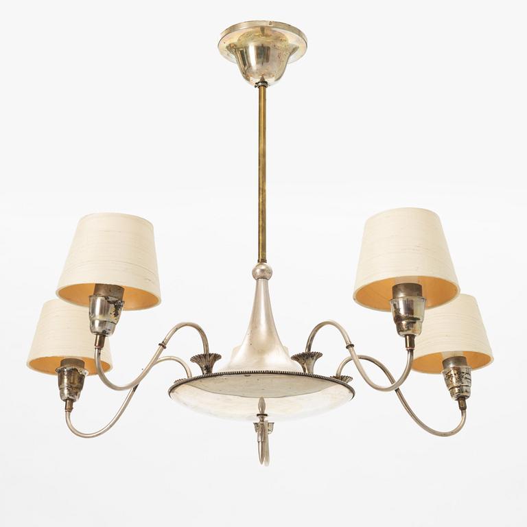 Elis Bergh, attributed, ceiling lamp, nickel silver, Swedish Grace, CG Hallberg, 1920s-30s.