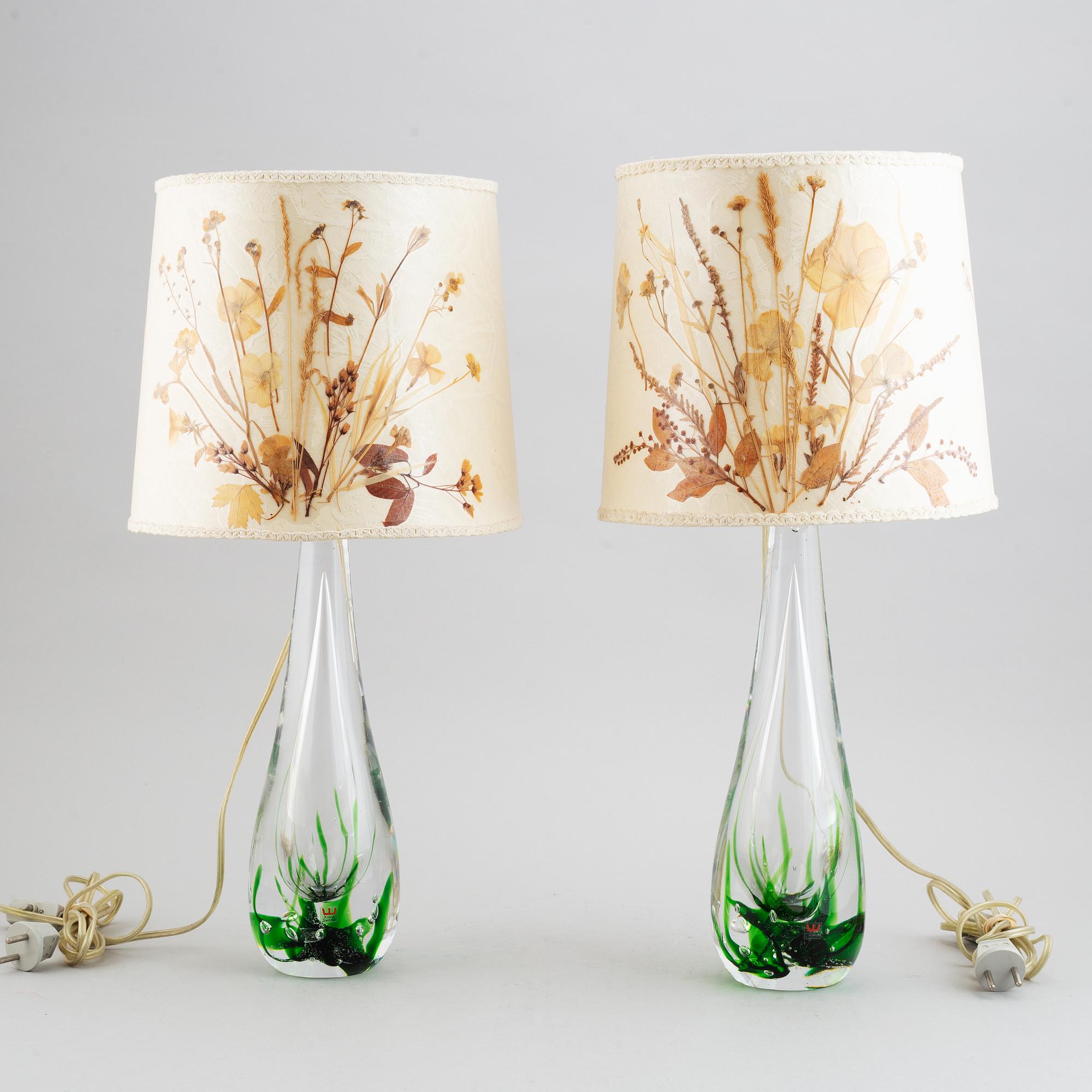A pair of glass table lamps, Vicke Lindstrand, Kosta, signed.