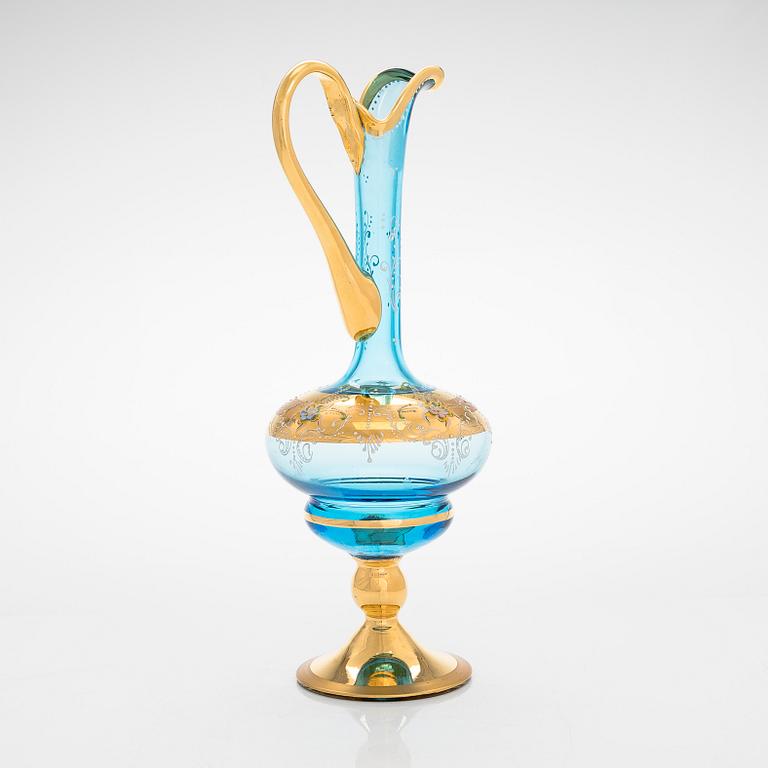 A Murano decanter and six drinking glasses, mid-20th century.