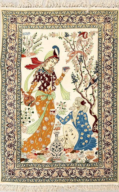 Isfahan rug, figural semi-antique, approx. 156x105 cm.