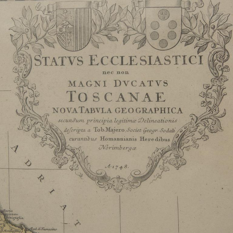 KARTA, kolorerad, "Status Ecclesiastici nec non Magni Ducatus Toscanae". Nürnberg 1748.