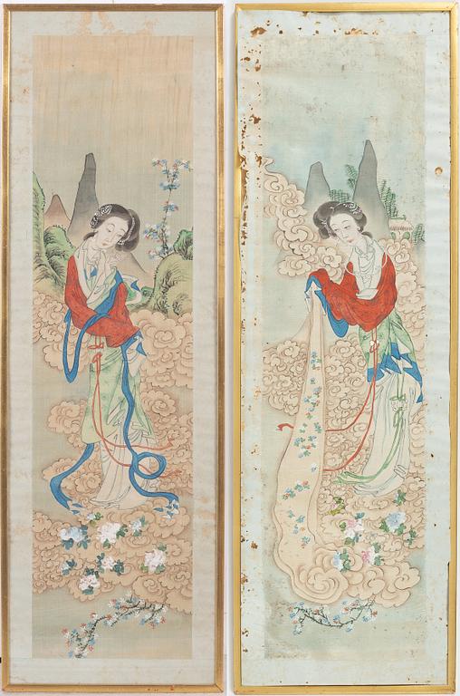 Two Chinese paintings by anonymous artist, late Qing dynasty.