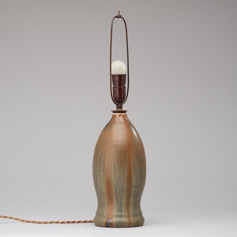 A Patrick Nordström stoneware table lamp with patinated brass mounts, Royal Copenhagen, Denmark 1919.