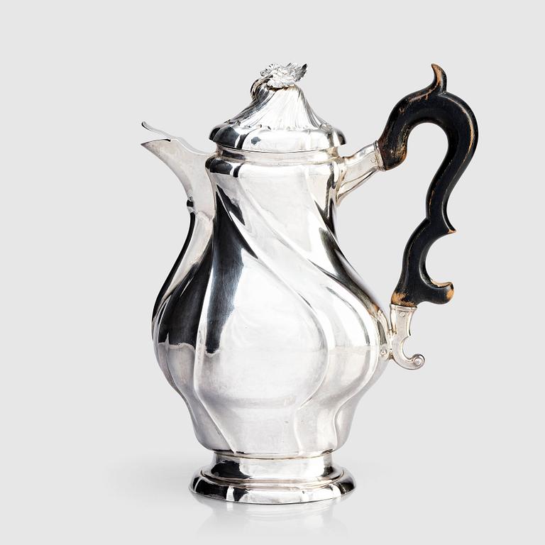 A Swedish Rococo mid 18th century silver coffee-pot, mark of Per Schotte, Skänninge 1763.