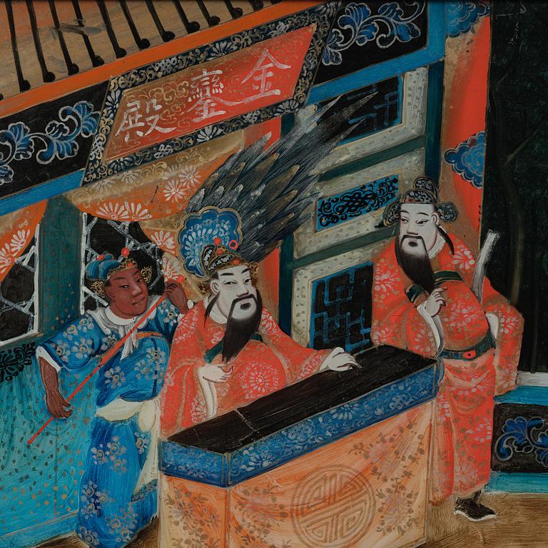 A pair of reverse glass paintings, Qing dynasty, 19th century.
