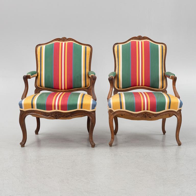 A pair of Louix XV armchairs, mid 18th century.