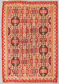 TAPESTRY, flat weave (röllakan). Ca 180 x 122 cm. Skåne 1825. Färs/Gärds/Villands
hrad.
