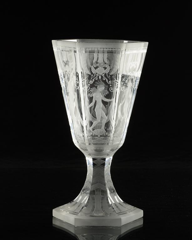 A Simon Gate engraved goblet by Orrefors 1962.