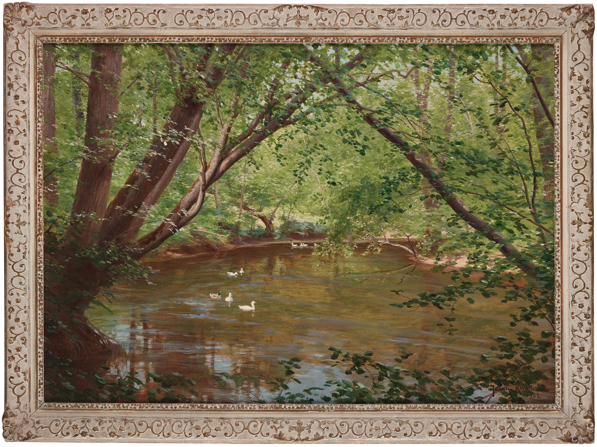 Johan Krouthén, Woodland with lake and birds.