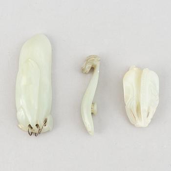 A Chinese nephrite belt hook and two sculptures early 20th century.