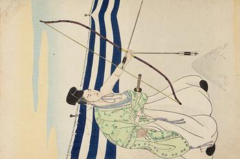 Toyohara Chikanobu, 'Opening of the archery range / Archerty practice' (Oiba hajime).