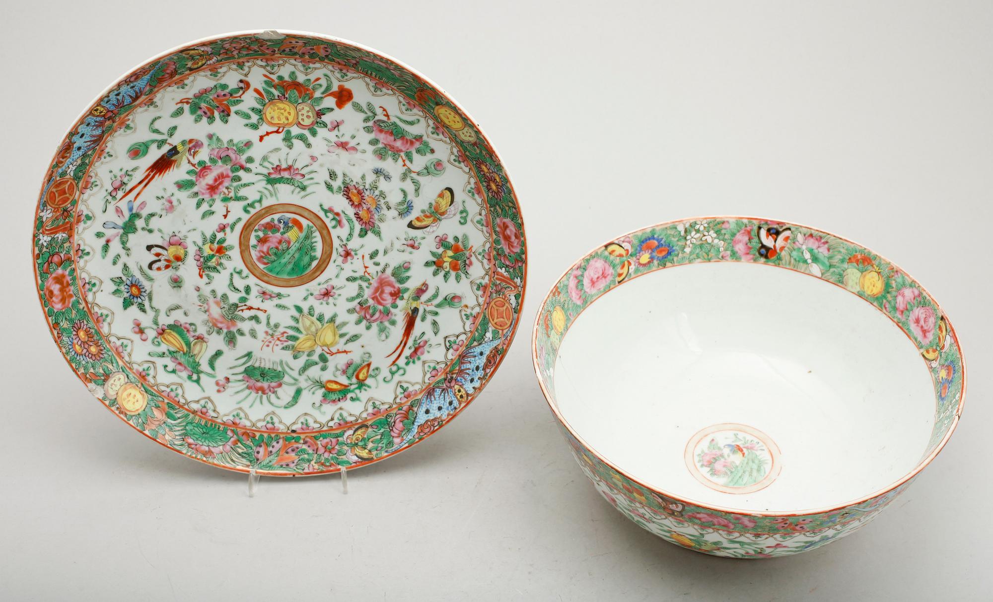 SKÅL OCH SKÅLFAT, porslin, Kina, Kanton, 1800-tal.
