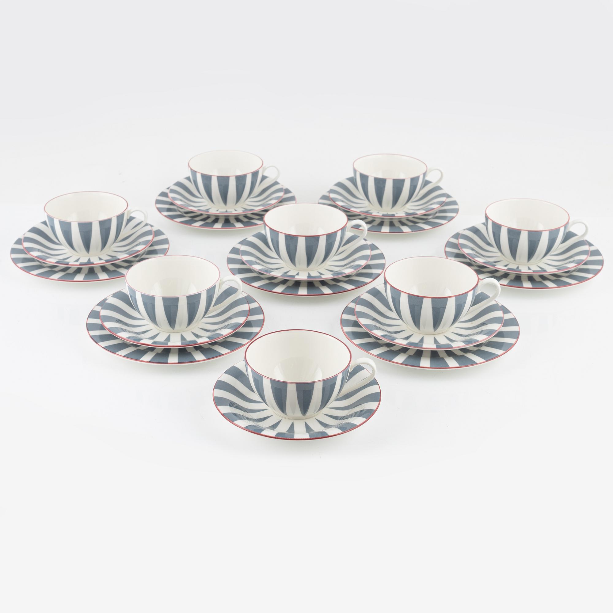 Tekoppar samt assietter, 15 delar, 'Plus',  Rörstrand.