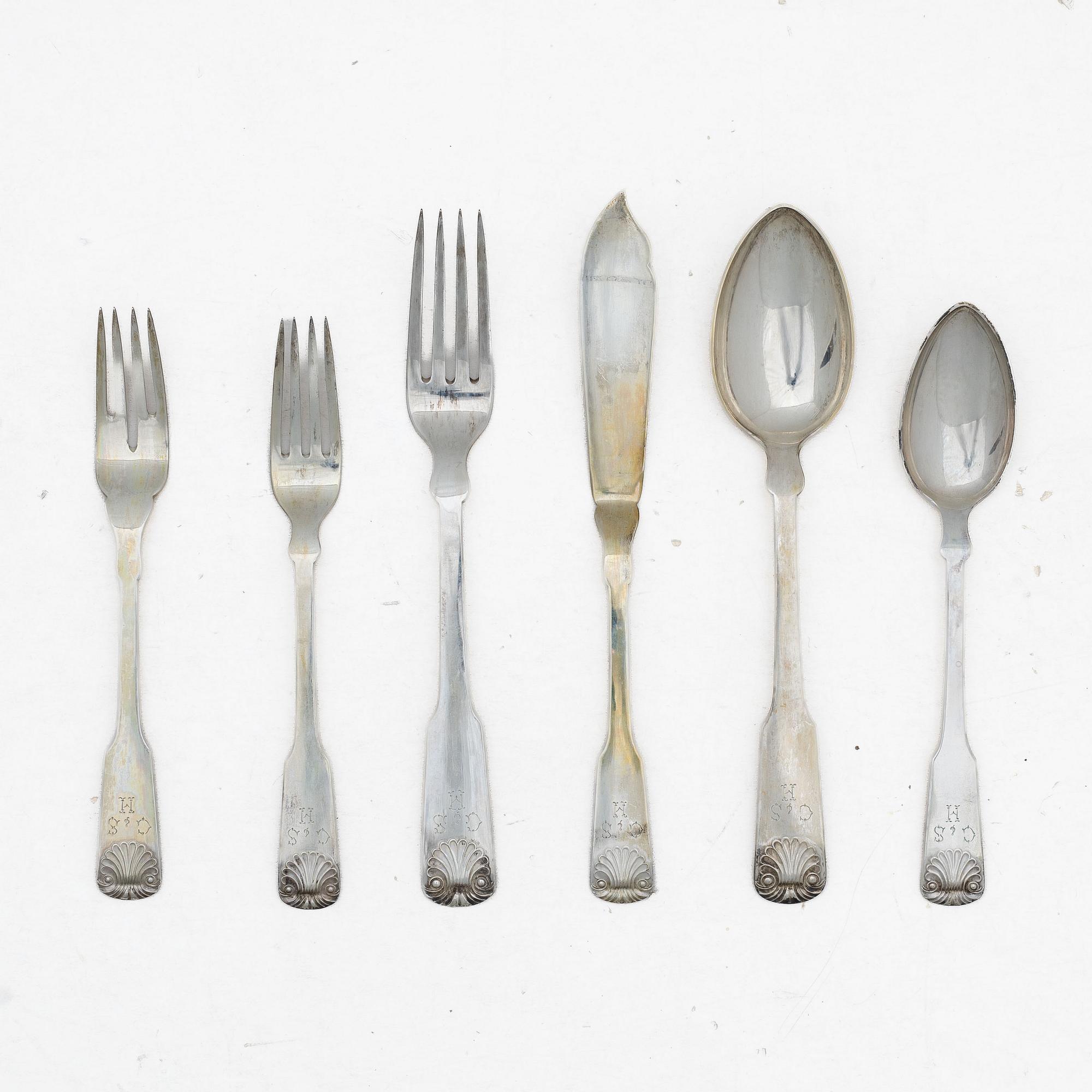 Bestickuppsättning, 54 delar, silver, Otto Larsson, Landskrona, bl a  1931.