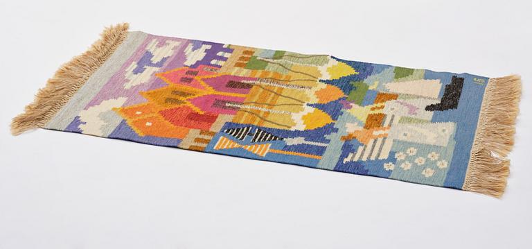 Ingegerd Silow, a wall hanging/rug, flat weave, 'Fiskeläge', signed IS, c. 122 x 85 cm.