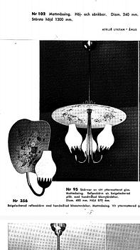 Hans Bergström, a ceiling lamp, model "95", ateljé Lyktan, Sweden 1940-50s.