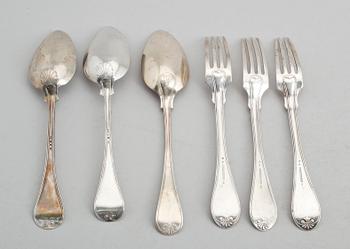 BESTICK, 6 delar, silver, olika modeller, 1800-tal. Vikt ca 363 gram.