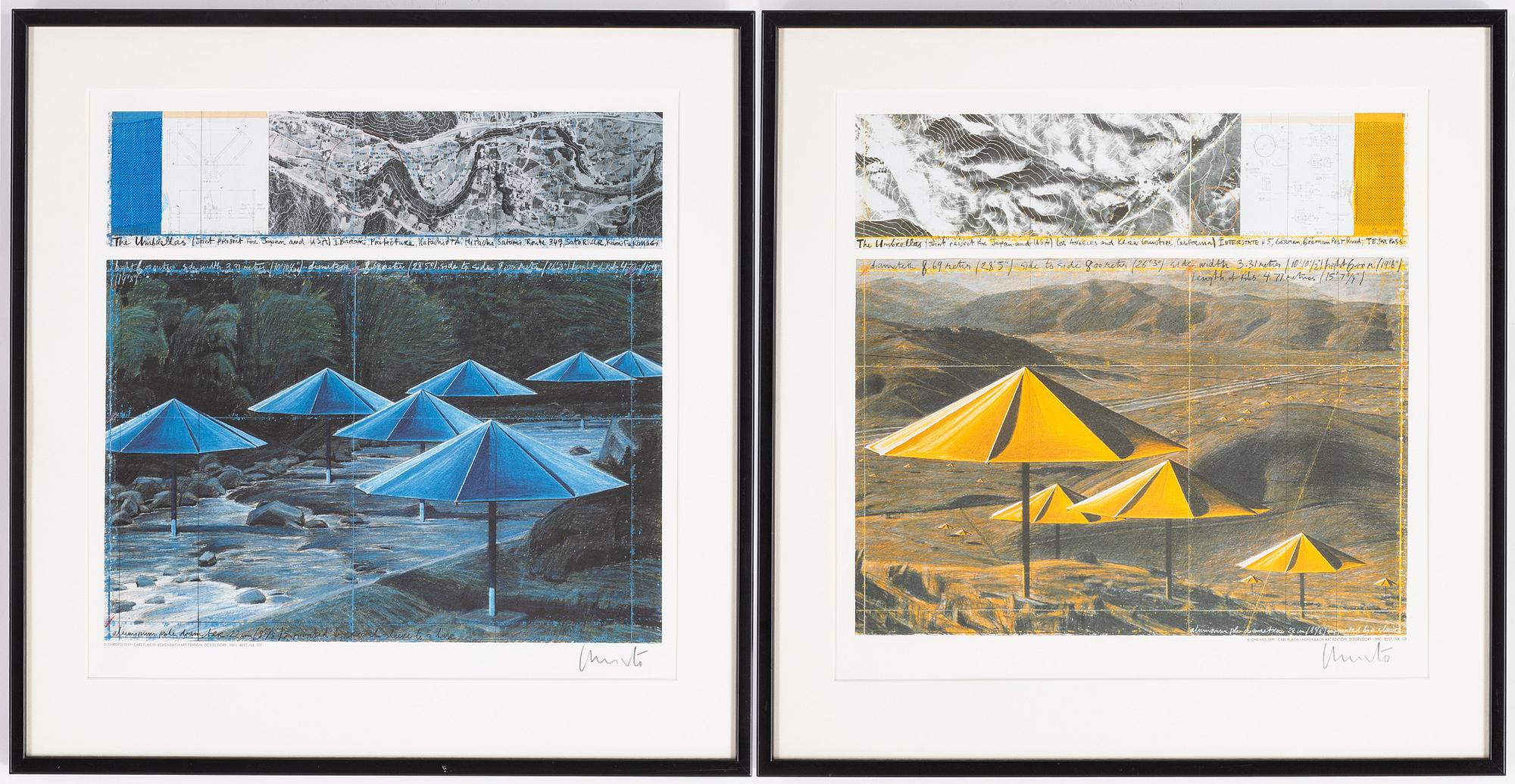 Christo & Jeanne-Claude, diptych, colour off set with fabric, 1991, signed.