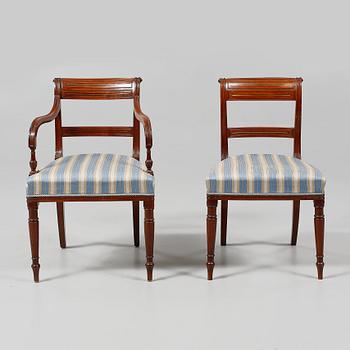 KARMSTOLAR, ett par, samt STOLAR, 4 st, England, 1800-talets första hälft.