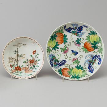 Seven famille rose dishes, Qing dynasty.