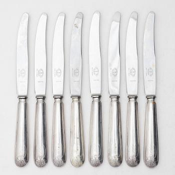 Eight Swedish silver dinner knives, mark of Johan Fredrik Björnstedt, Stockholm 1818.