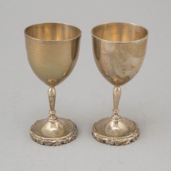 12 sterling silver wine glasses from Mexico, mid 20th Century.