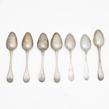 Matskedar, 7 st, silver, Sverige, 1800-tal.