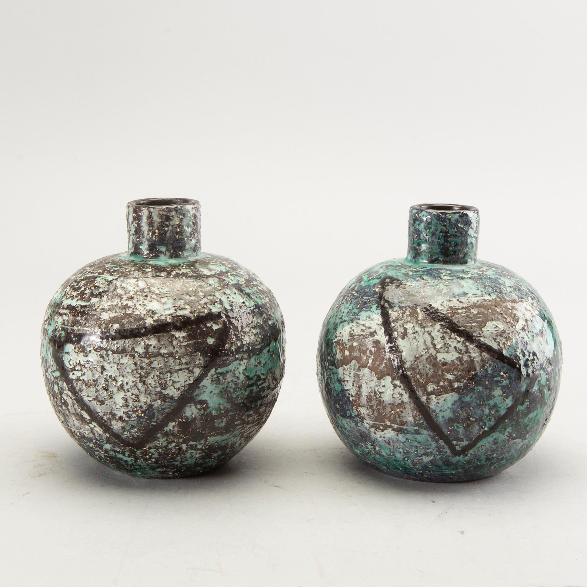 A pair of Ingrid Atterberg vases  Uppsala Ekeby, Sweden, signed.