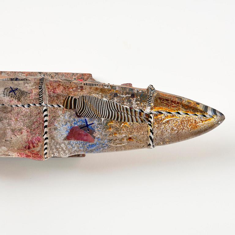 Bertil Vallien, a unique sand cast glass sculpture of a boat, Kosta Boda, Sweden, 1980s.