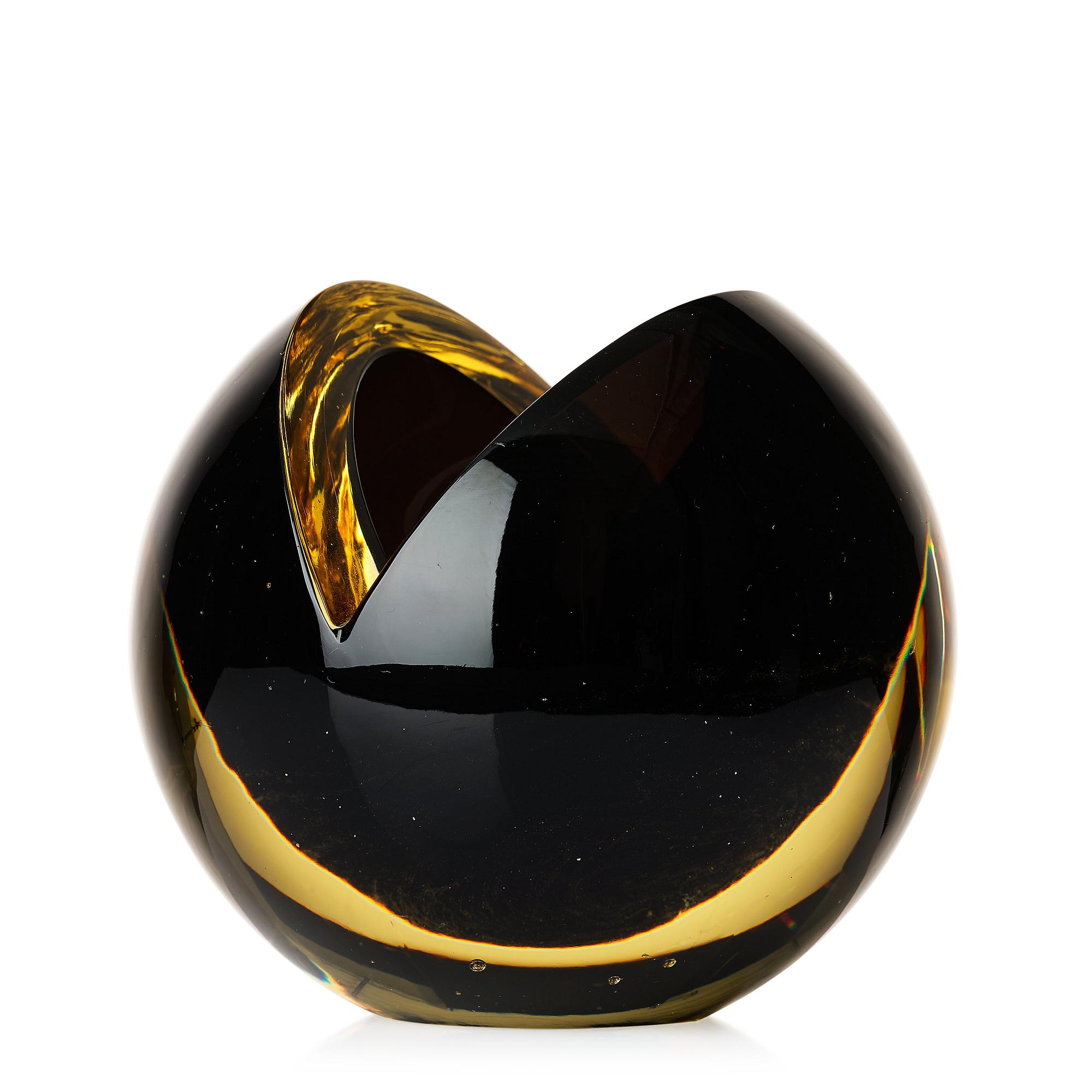 Nanny Still, a yellow and black 'Melon' vase/sculpture, Riihimäen Lasi Oy, Finland.
