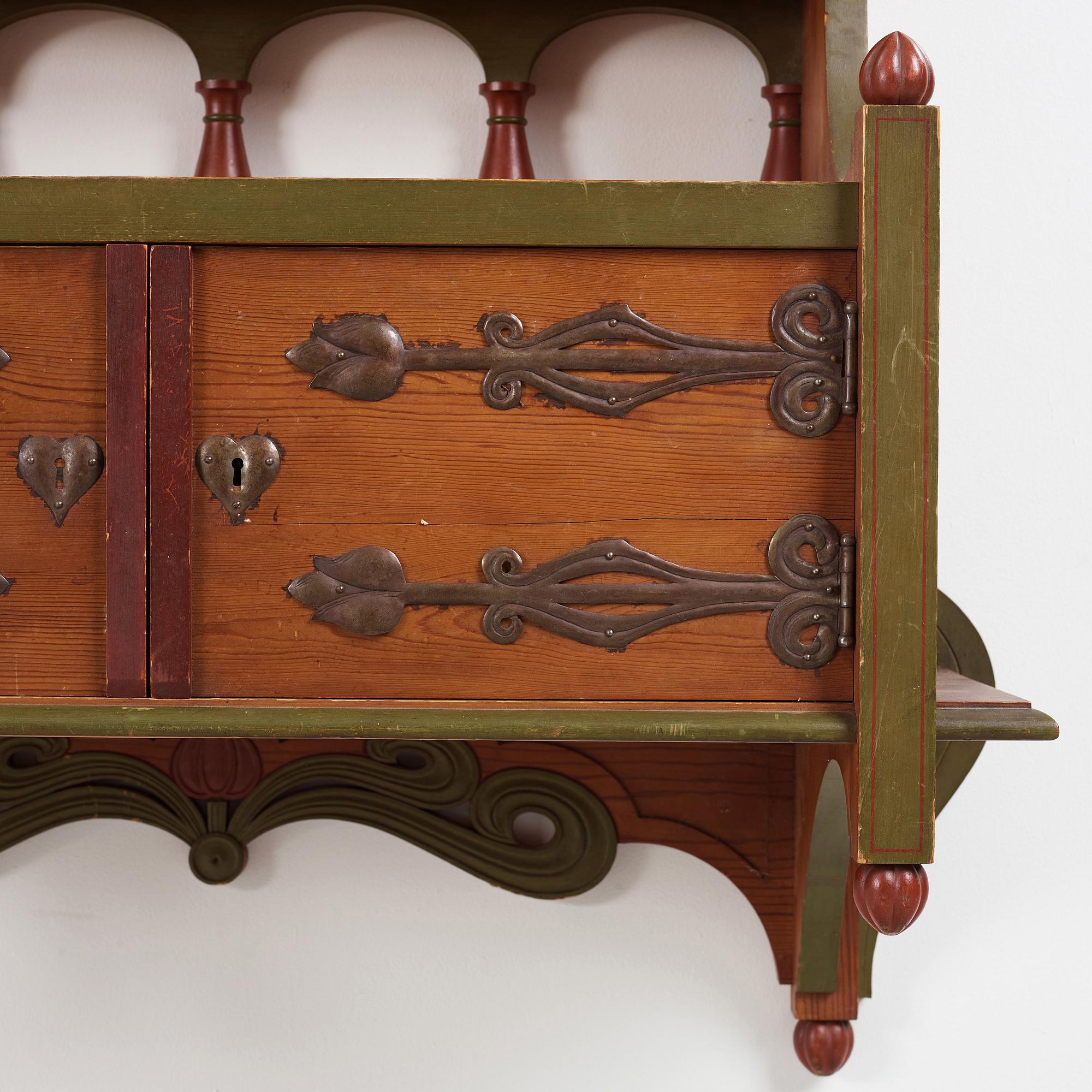 A Swedish Art Nouveau painted shelf executed by A． Lagerberg, 1897.