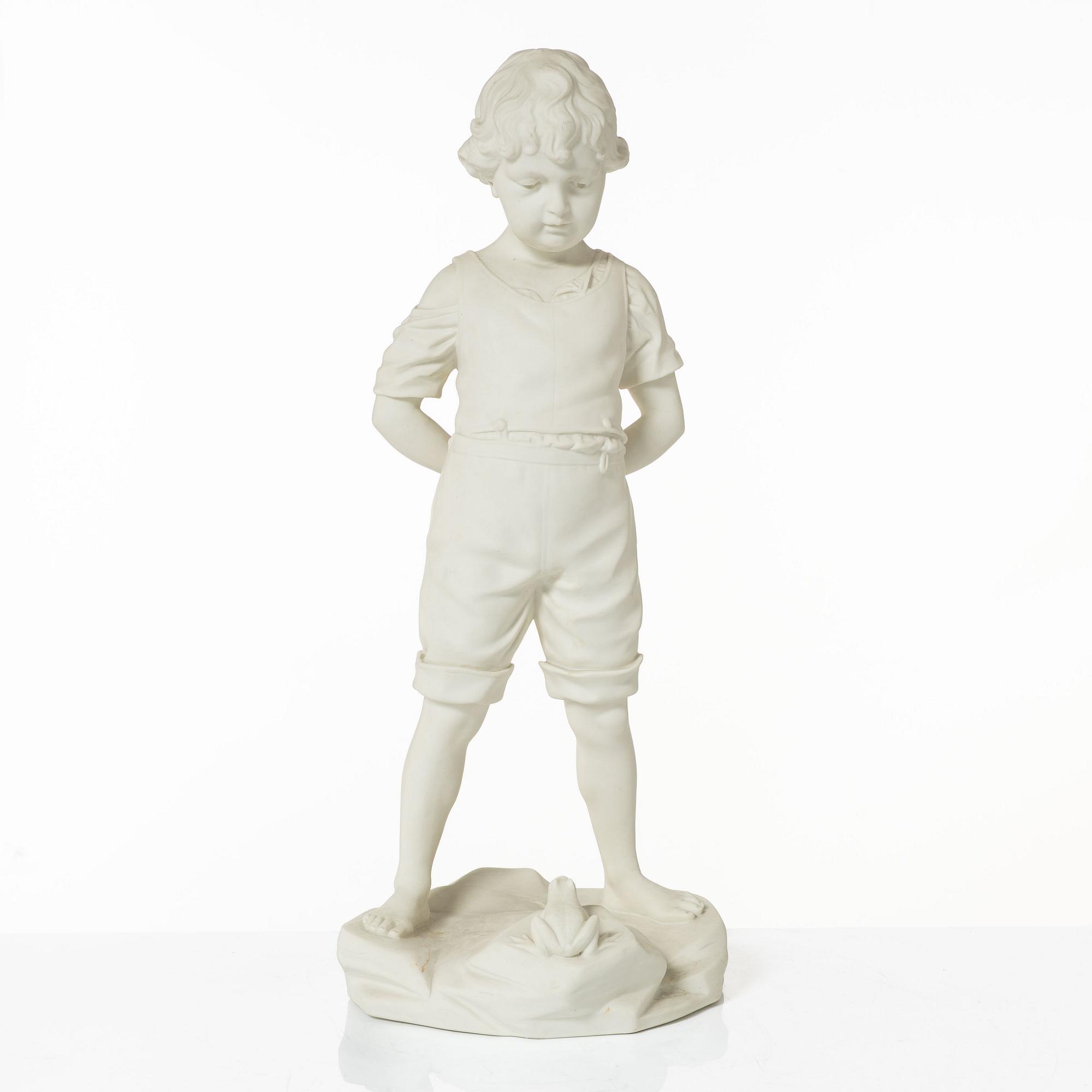A biscuit porcelain sculpture, 'Pojke med groda', Gustafsberg 1913.
