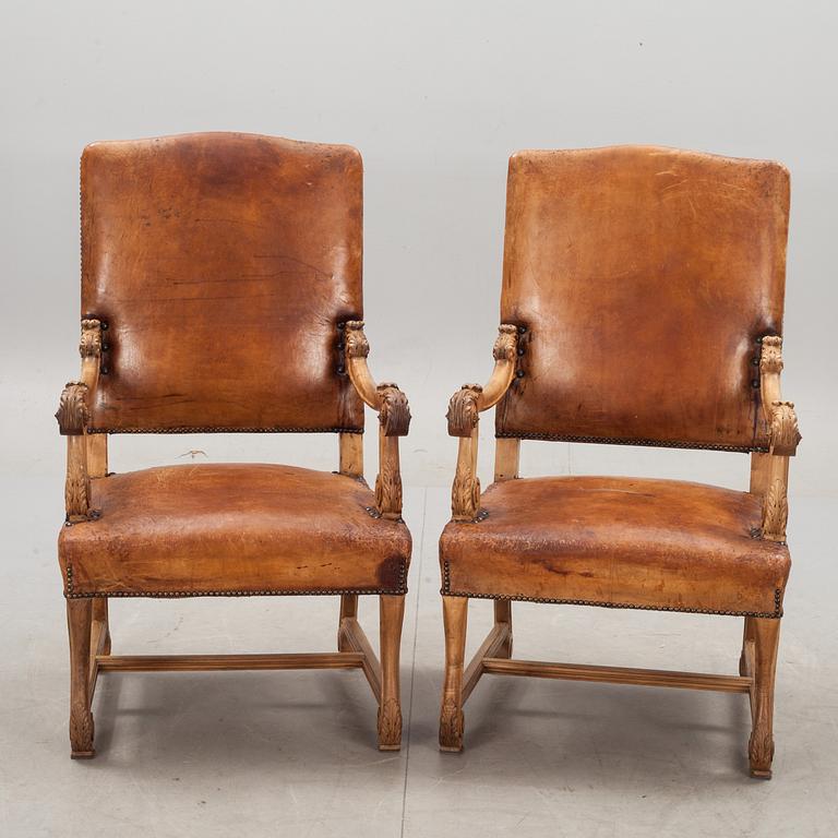 KARMSTOLAR, ett par, barockstil, 1900-talets första hälft/mitt.