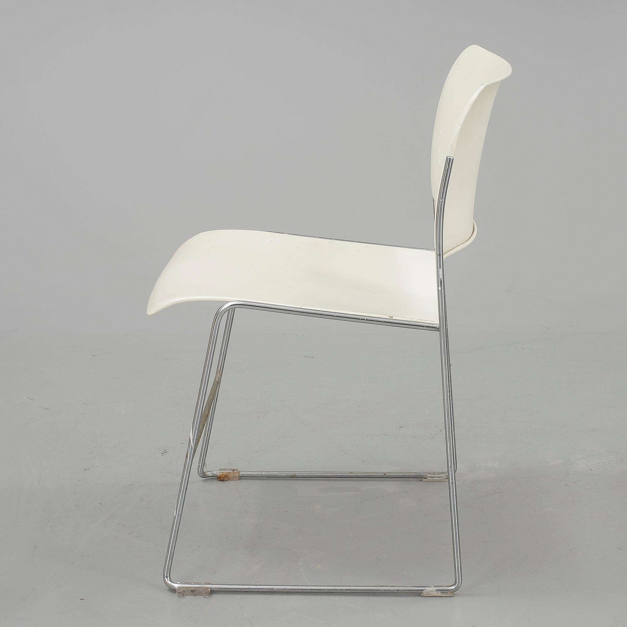 STOLAR, 8 st, metall, design: David Roland, 1900-talets andra hälft.