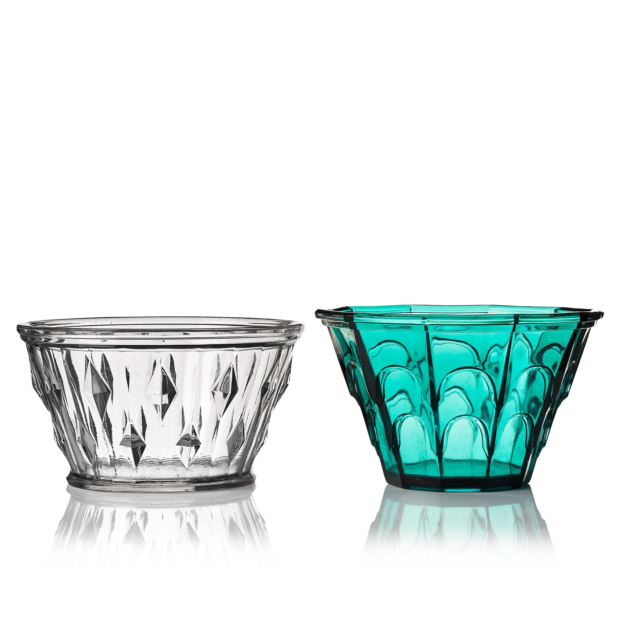 Simon Gate, two pressed glass bowls, Orrefors, Sweden 1930's.