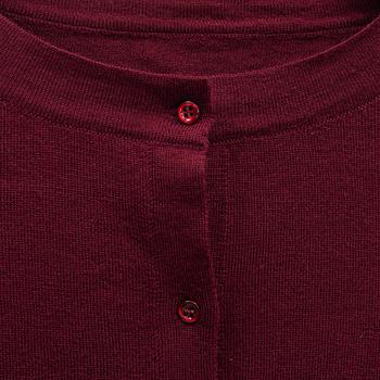Alaïa, a burgundy wool twin set with cardigan and top, French size 38.