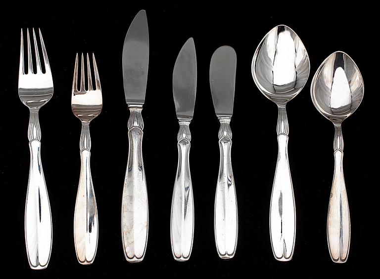 BESTICKUPPSÄTTNING, 51 delar, silver, "Vängåva" GAB  Stockholm 1960-tal. Total vikt ca 1325g (exkl knivar).