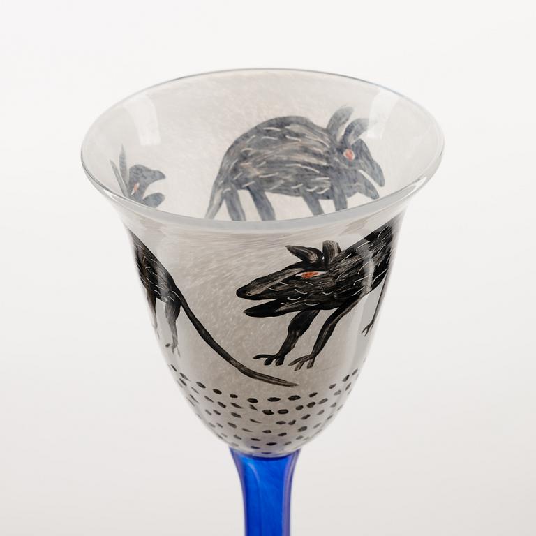 Ulrica Hydman Vallien, pokalglas, 2 st, unika, Kosta Boda, signerad.