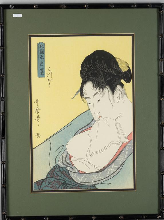 Kitagawa Utamaro, after, a colour wood block print, Japan.