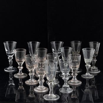 15 wine glasses, 18th century.